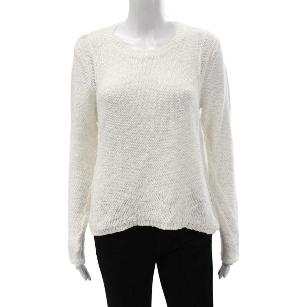 Line Womens Pullover Sweater White Crew Neck Long Sleeve Size M